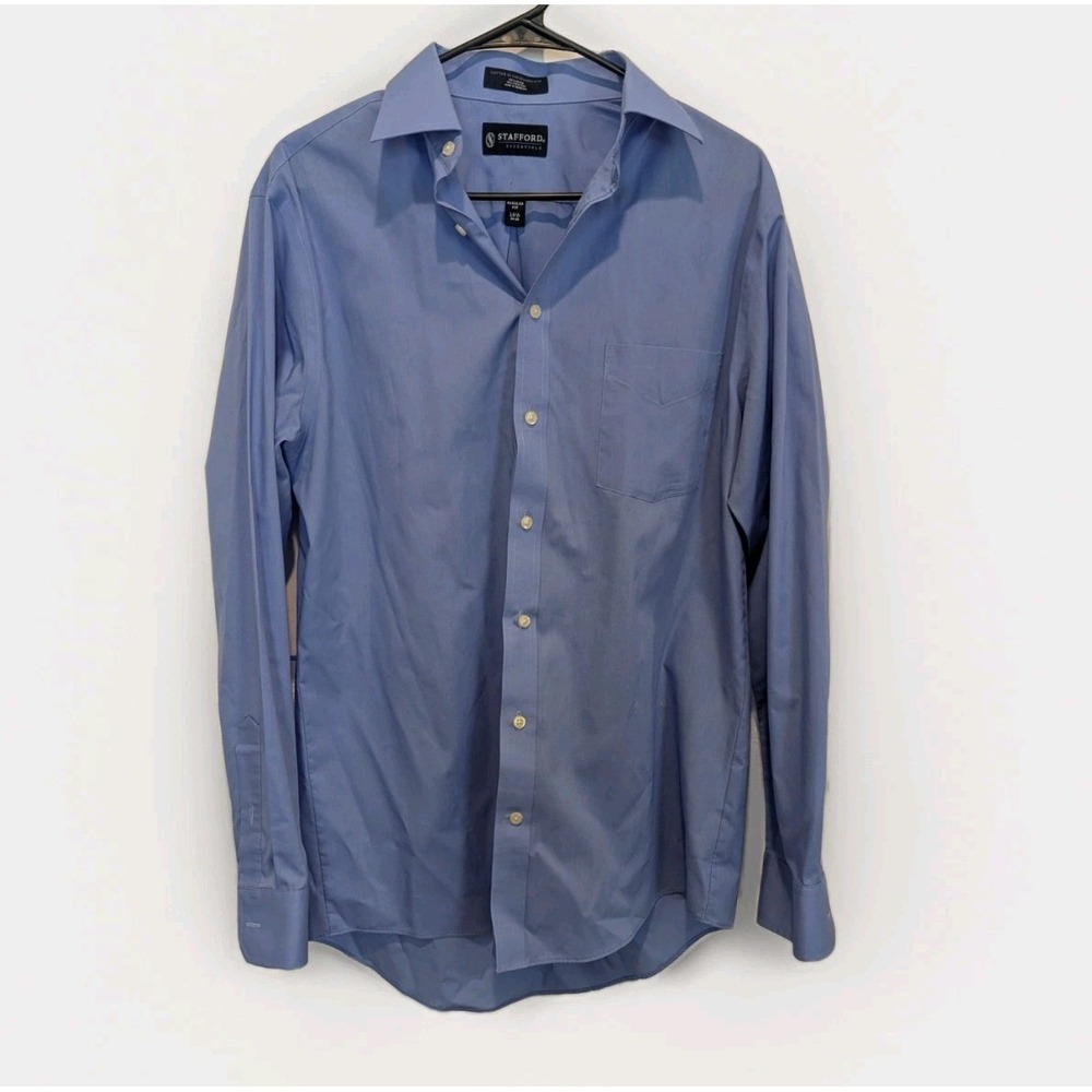 Stafford‎ Essentials Old Money Blue Broadcloth Dress Shirt Officecore 15.5 34/35
